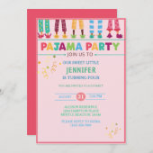 Invitation Filles Pyjama Dormir Fête Anniversaire (Devant / Derrière)