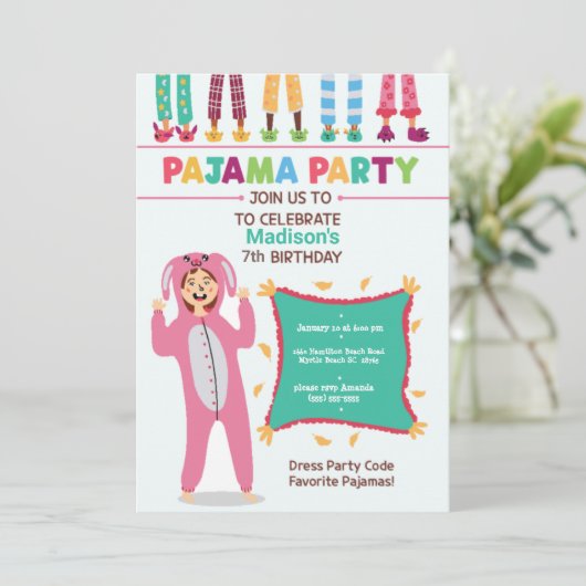 Invitation Filles Pyjama fête de couver d'anniversaire (Debout devant)