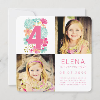Invitation Filles QUATRE 4e anniversaire Numéro 4