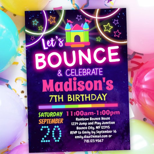 Invitation Filles Rainbow Bounce House fête d'anniversaire