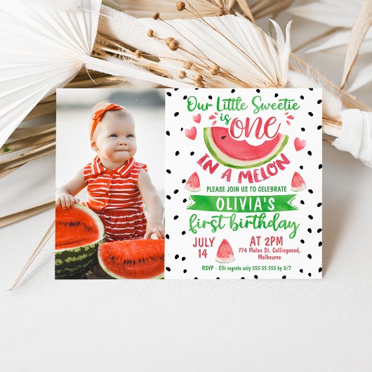 Invitation Filles Red Green One In A Melon Photo 1er Annivers