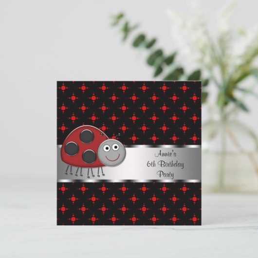 Invitation Filles Red Ladybug fête d'anniversaire (Debout devant)