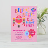 Invitation Filles ROBOT FÊTE rose Anniversaire Caricature mig (Debout devant)