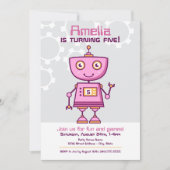 Invitation Filles Robot Rose moderne fête d'anniversaire (Devant)