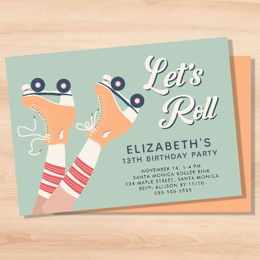 Invitation Filles Roller Patinage Fête d'anniversaire