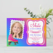 Invitation Filles Roller Patinage Patinage rose Fête d'annive (Debout devant)