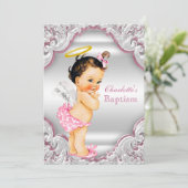 Invitation Filles Rose Angel Blanc Fille Baptême bébé (Debout devant)