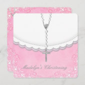 Invitation Filles rose et gris Christening (Devant / Derrière)