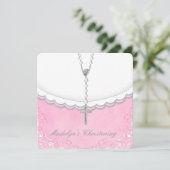 Invitation Filles rose et gris Christening (Debout devant)