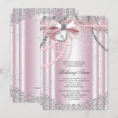 Invitation Filles Rose et Gris Perle Première Communion (Devant / Derrière)