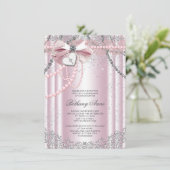 Invitation Filles Rose et Gris Perle Première Communion (Debout devant)