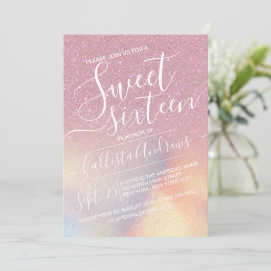 Invitation Filles rose Faux Iridescente Parties scintillant O (Debout devant)