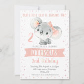 Invitation Filles rose Grey Koala Ours Anniversaire Invitatio (Devant)