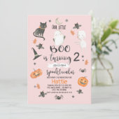 Invitation Filles rose orange gris Halloween Anniversaire (Debout devant)