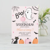 Invitation Filles Rose Orange Noir Boo Halloween Anniversaire (Debout devant)