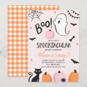 Invitation Filles Rose Orange Noir Boo Halloween Anniversaire (Devant / Derrière)