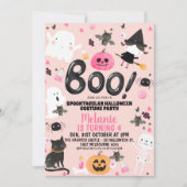 Invitation Filles Rose Orange Noir Boo Halloween Anniversaire (Devant)