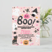 Invitation Filles Rose Orange Noir Boo Halloween Anniversaire (Debout devant)