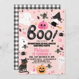 Invitation Filles Rose Orange Noir Boo Halloween Anniversaire