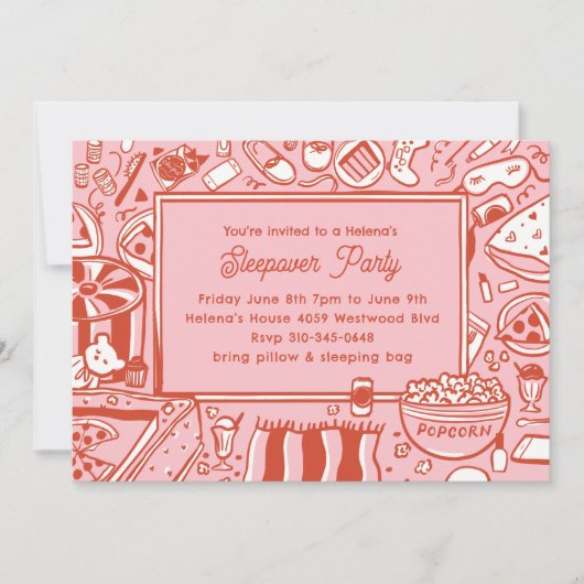 Invitation Filles rose rouge coulepover fête d'anniversaire (Devant)