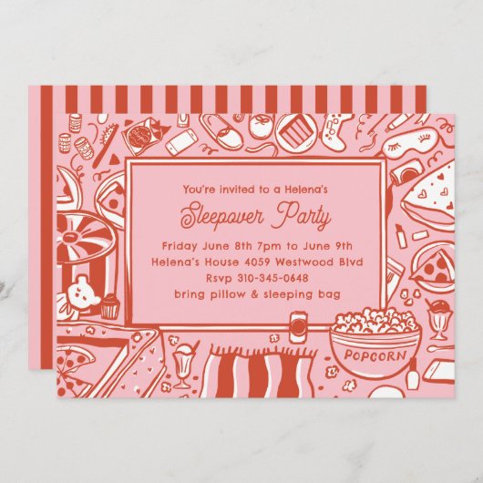 Invitation Filles rose rouge coulepover fête d'anniversaire (Devant / Derrière)