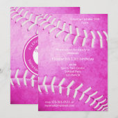Invitation filles rose softball anniversaire ou fête d'équipe (Devant / Derrière)