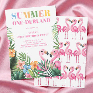 Invitation Filles Rose Tropicales Fête d'anniversaire d'été 1