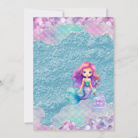 Invitation Filles rose violet Parties scintillant sirène fête (Dos)