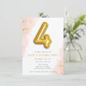 Invitation Filles roses 4e fête de ballons d'anniversaire (Debout devant)