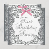 Invitation Filles roses blanches 1er anniversaire (Devant / Derrière)