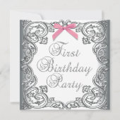 Invitation Filles roses blanches 1er anniversaire (Devant)