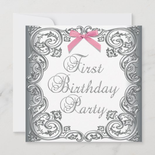 Invitation Filles roses blanches 1er anniversaire (Devant)