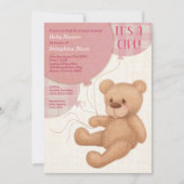 Invitation Filles roses Brown Teddy Bear Baby shower Invitati (Devant)