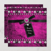 Invitation Filles roses chaudes noires fête d'anniversaire (Devant / Derrière)