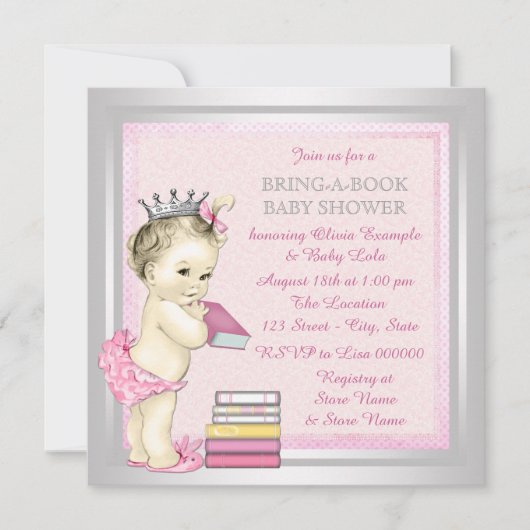 Invitation Filles roses et argent apportent une douche de béb (Devant)