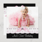 Invitation Filles roses et noires Photo Anniversaire (Devant / Derrière)