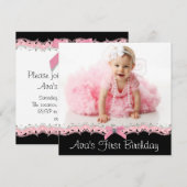 Invitation Filles roses et noires Photo Anniversaire (Devant / Derrière)