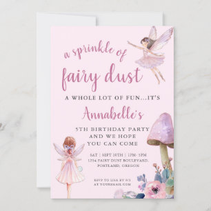 Invitation Filles roses Fée Fête d'anniversaire