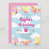 Invitation Filles roses Fille papillon fête d'anniversaire (Devant / Derrière)