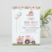 Invitation Filles roses Grange Animaux de ferme Anniversaire  (Debout devant)