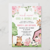 Invitation Filles roses Grange Florale Animaux de ferme Anniv (Devant)