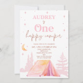 Invitation Filles roses Happy Camper 1er Anniversaire (Devant)