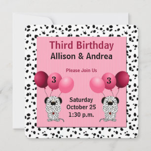 Invitation Filles roses jumelles 3e fête d'anniversaire Dalma