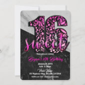 Invitation Filles Roses Marbre Noir Doux 16 Anniversaire Fête (Devant)