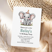 Invitation Filles roses mignonnes Eléphant 1er anniversaire