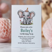 Invitation Filles roses mignonnes Eléphant 1er anniversaire
