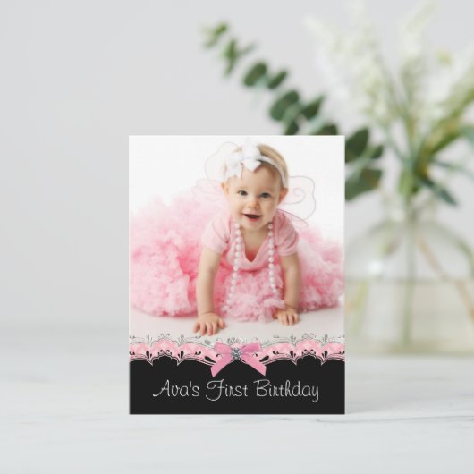 Invitation Filles roses mignonnes et noires Photo Anniversair (Debout devant)