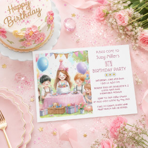 Invitation Filles roses mignonnes Fête d'anniversaire avec ba