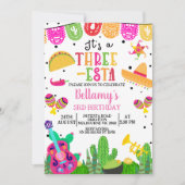 Invitation Filles roses modernes Trois esta Fiesta 3e anniver (Devant)