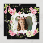 Invitation Filles roses noires Photo 3e fête d'anniversaire (Devant / Derrière)